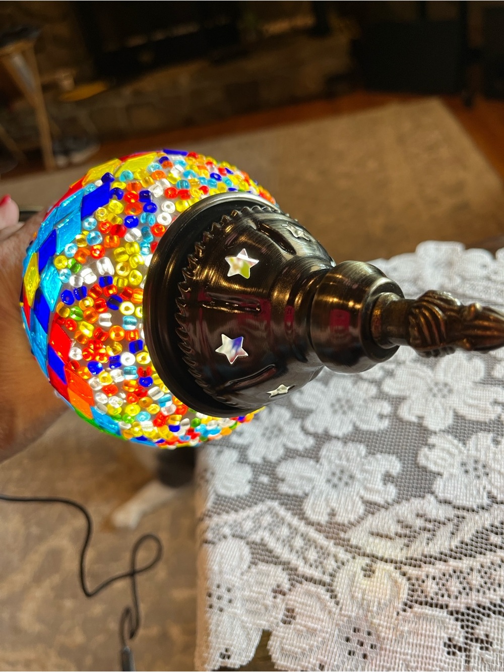Colorful Mosaic Glass Table Lamp - Vibrant Multicolor Globe - Picture 5 of 7